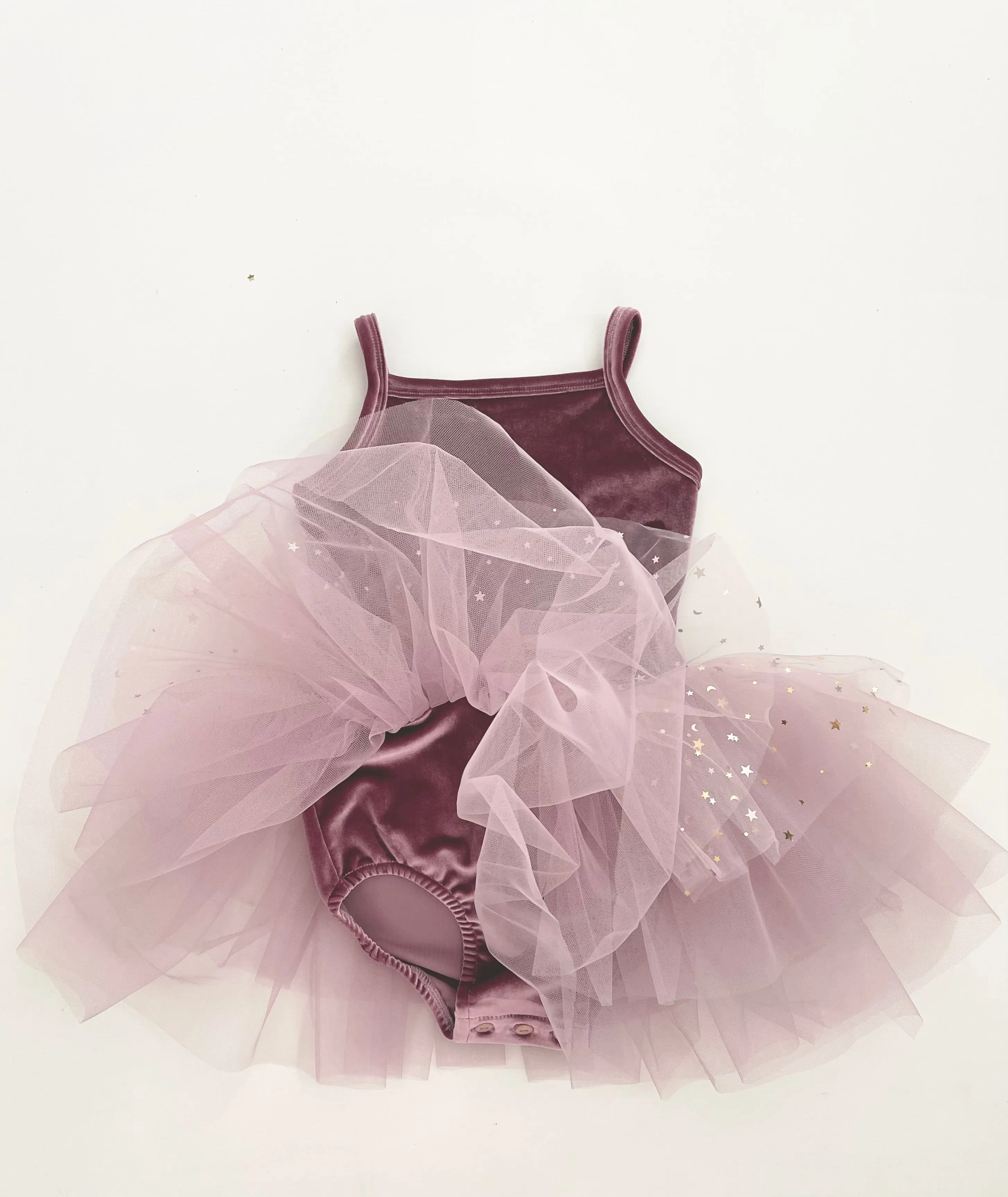 DOLLY® VELVET LEOTARD ROMPER TUTU DRESS STARS & MOON ⭐️ 🌙TULLE dusty violet