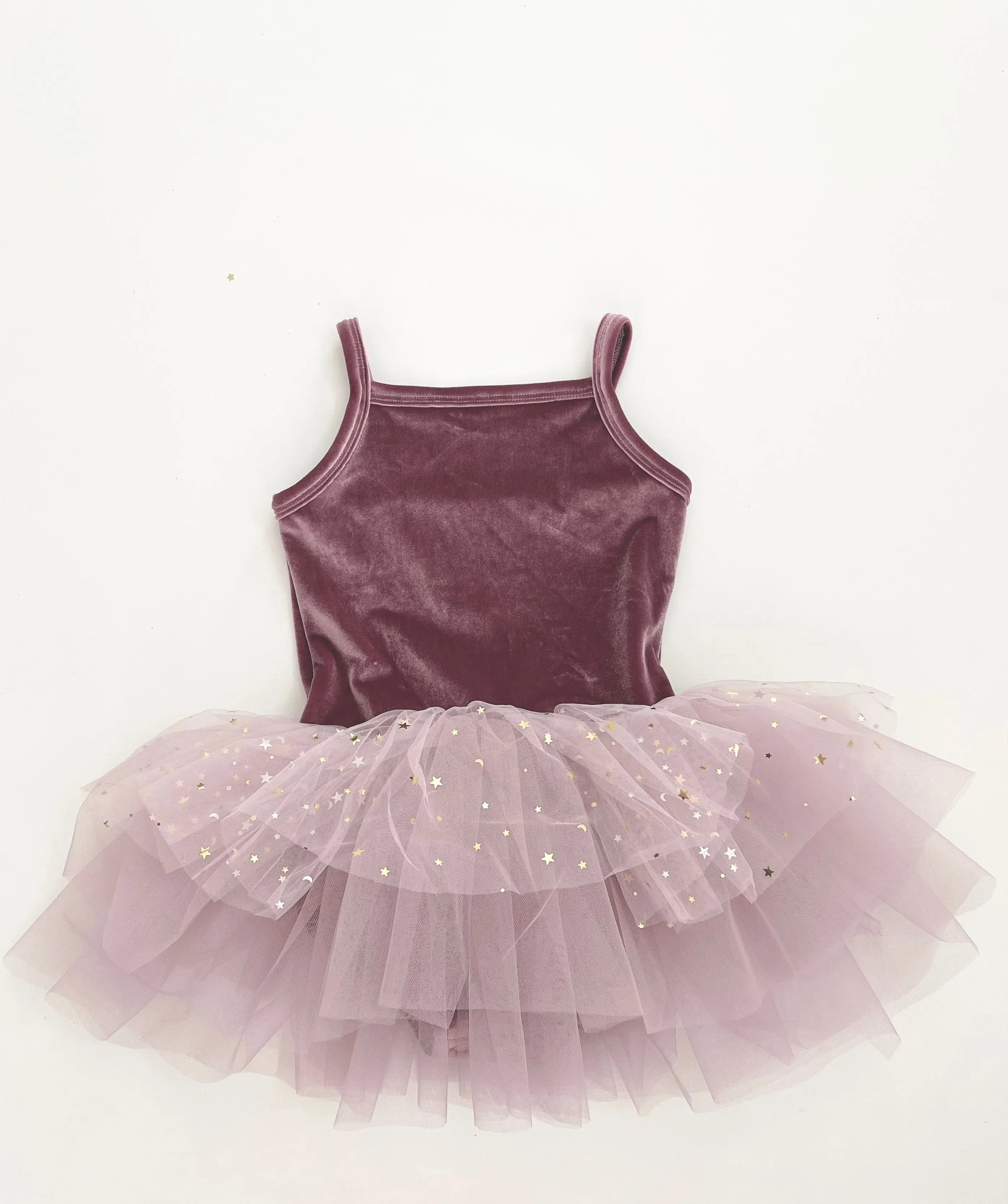 DOLLY® VELVET LEOTARD ROMPER TUTU DRESS STARS & MOON ⭐️ 🌙TULLE dusty violet