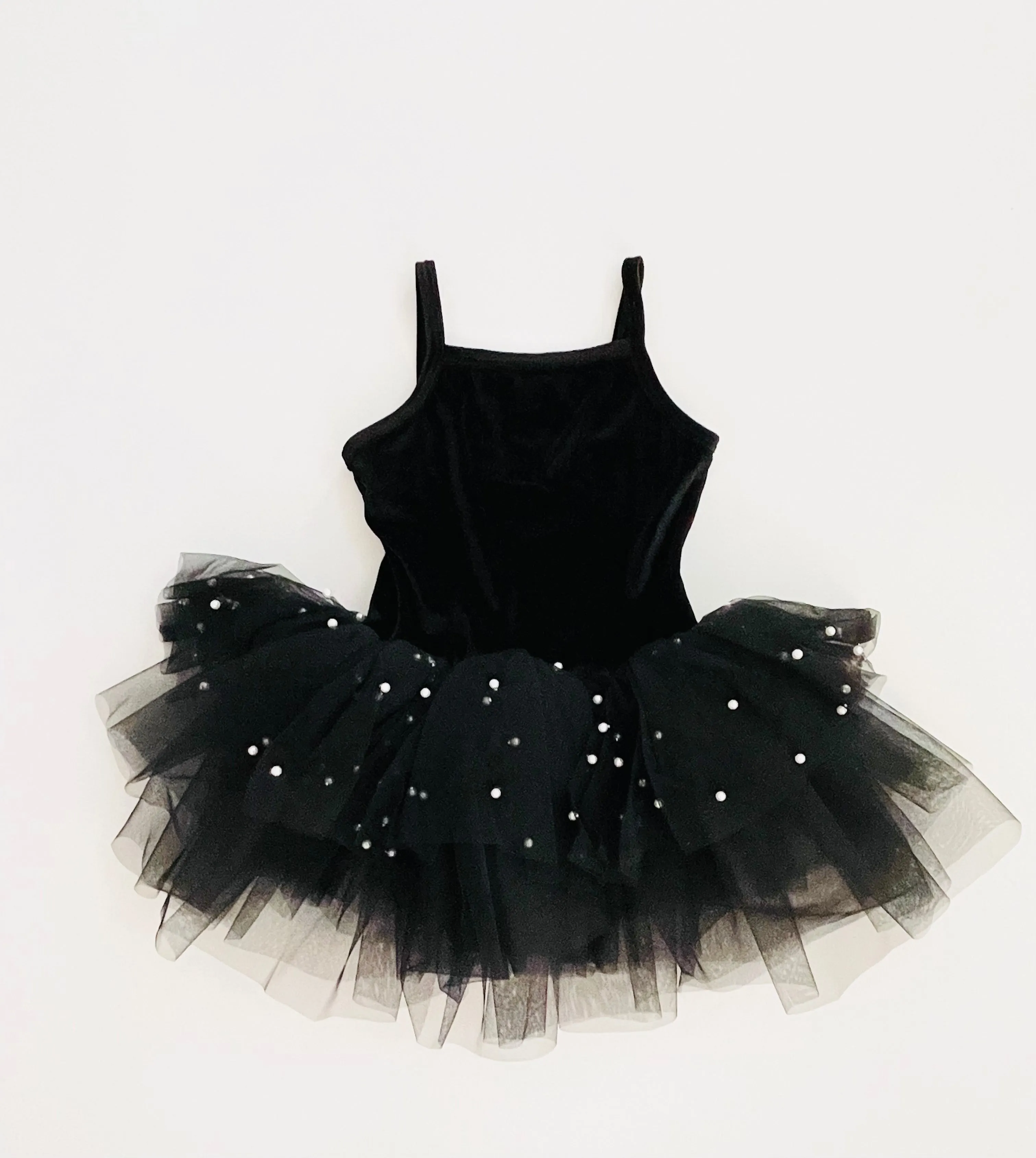 DOLLY® VELVET LEOTARD ROMPER WITH PEARL TULLE  black  ⚪