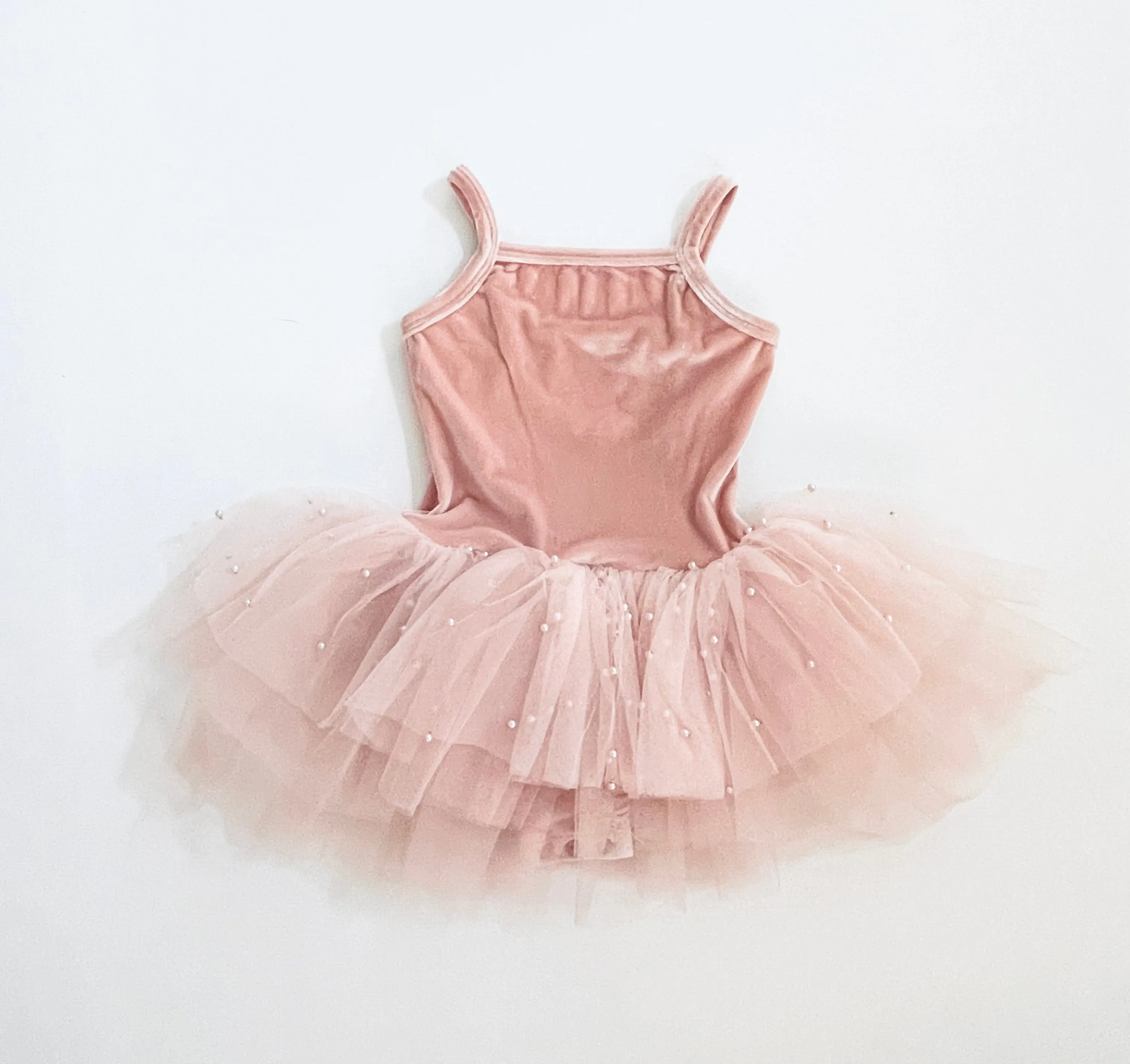 DOLLY® VELVET LEOTARD ROMPER WITH PEARL TULLE  dollypink  ⚪