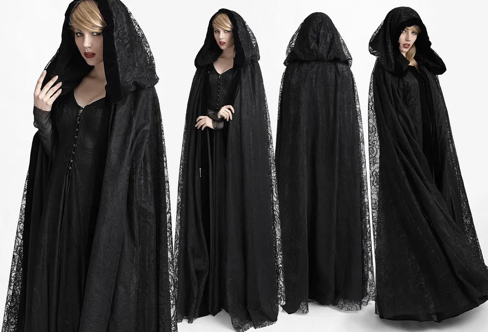 Elegant Black Lace Hooded Cloak for Mystical Style