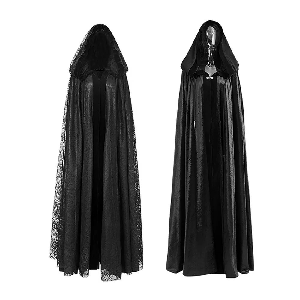 Elegant Black Lace Hooded Cloak for Mystical Style