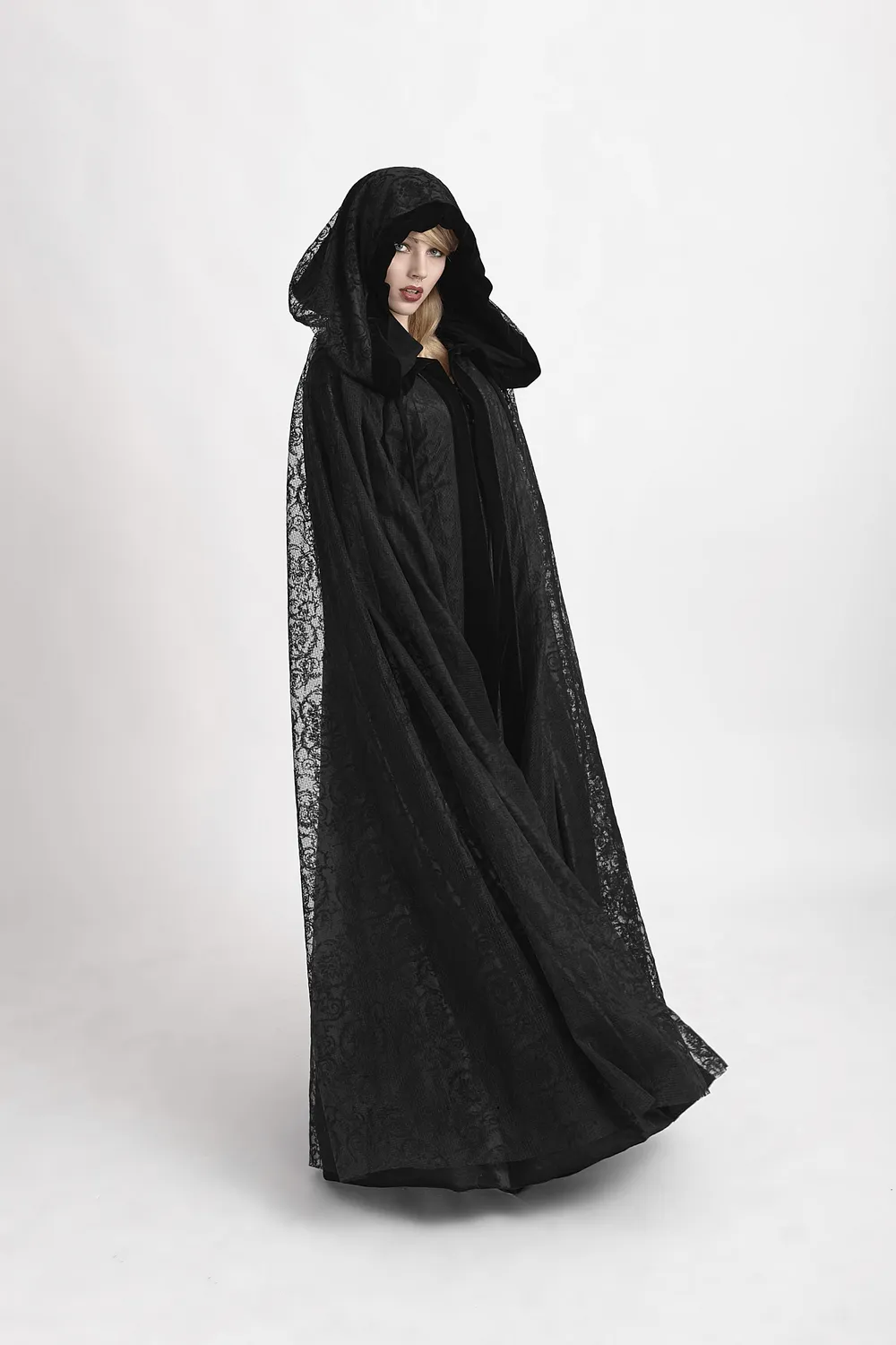 Elegant Black Lace Hooded Cloak for Mystical Style