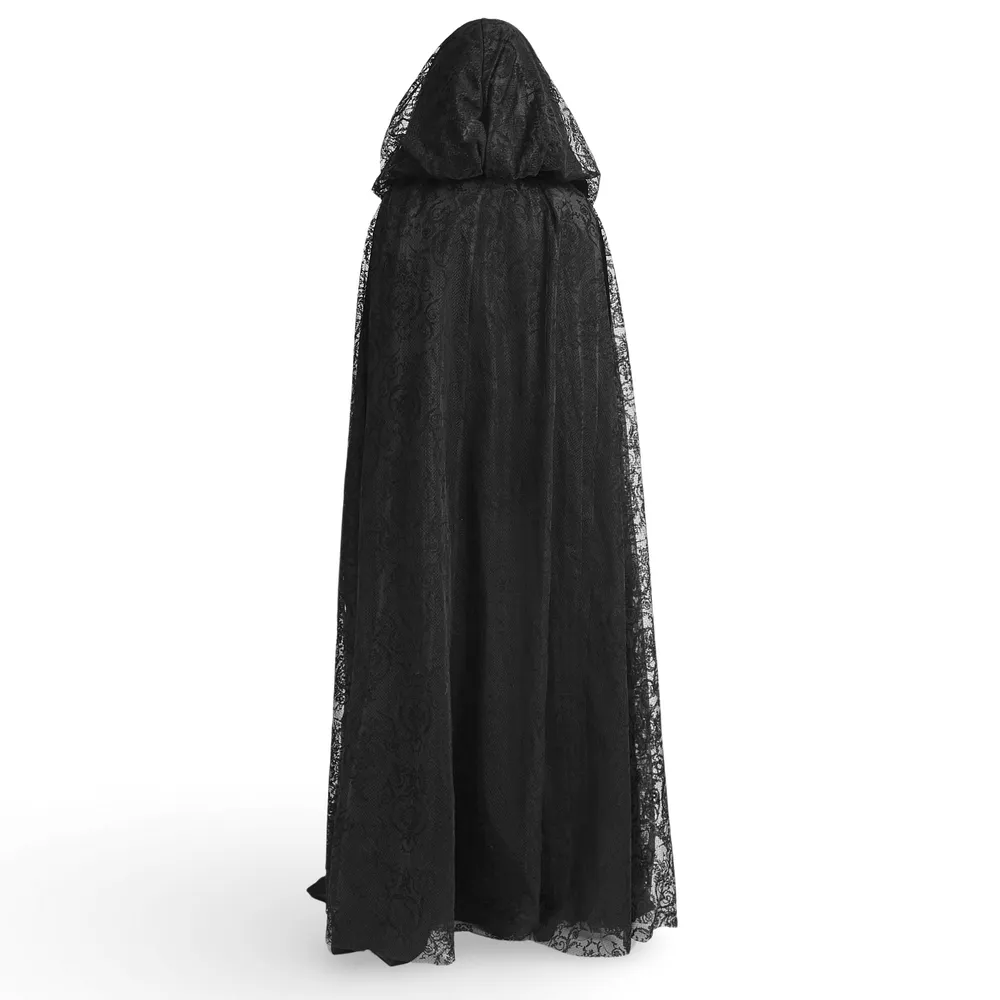 Elegant Black Lace Hooded Cloak for Mystical Style