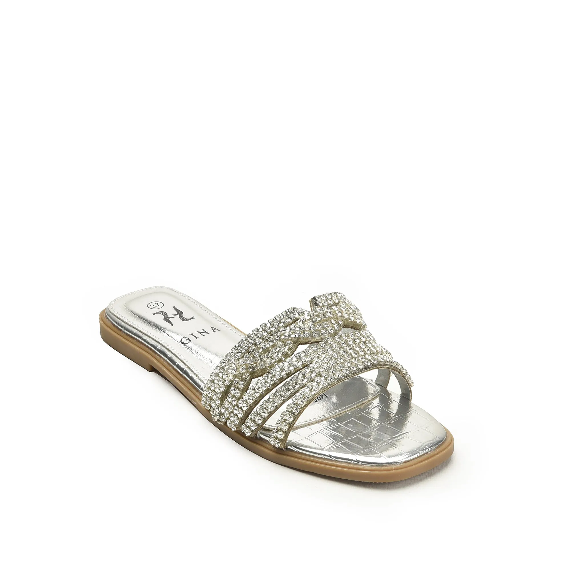 Elegant Silver Beaded Flats | 501L-S