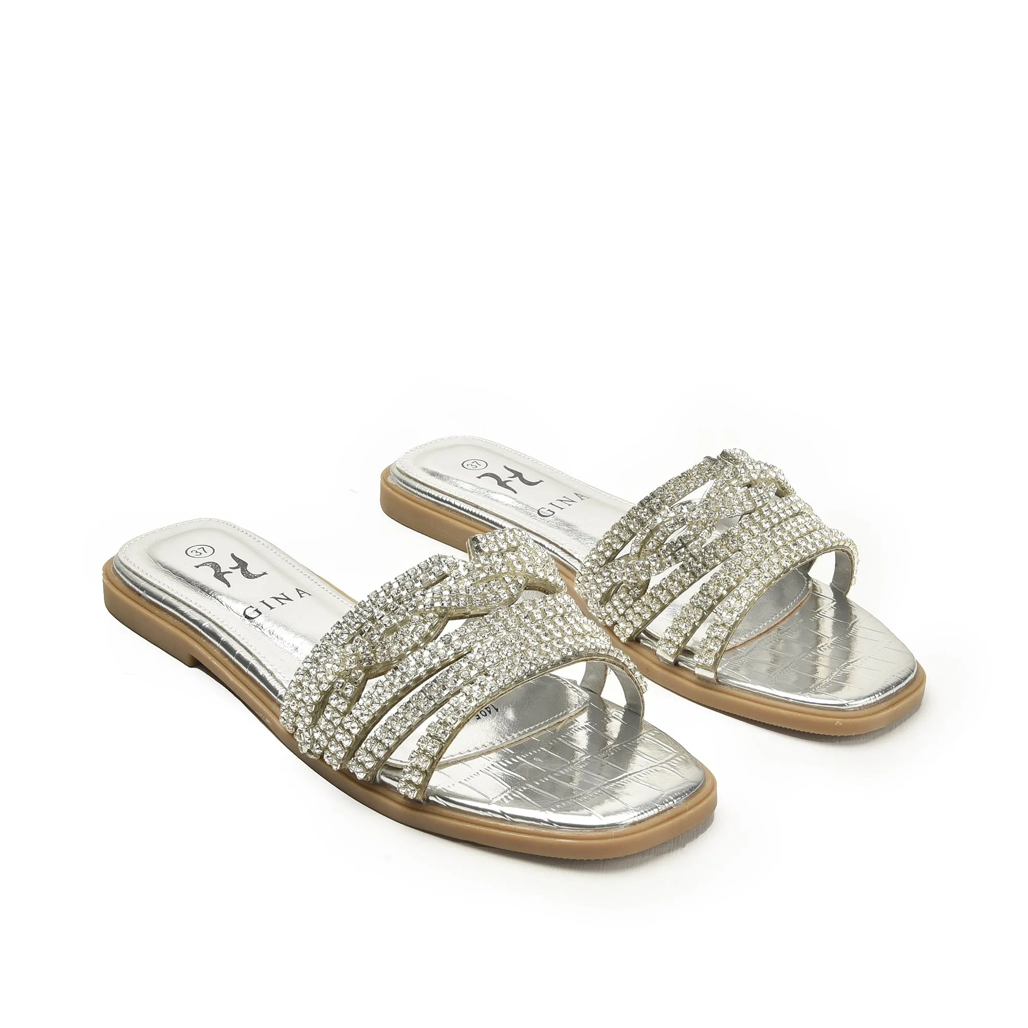 Elegant Silver Beaded Flats | 501L-S