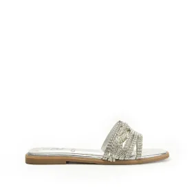 Elegant Silver Beaded Flats | 501L-S