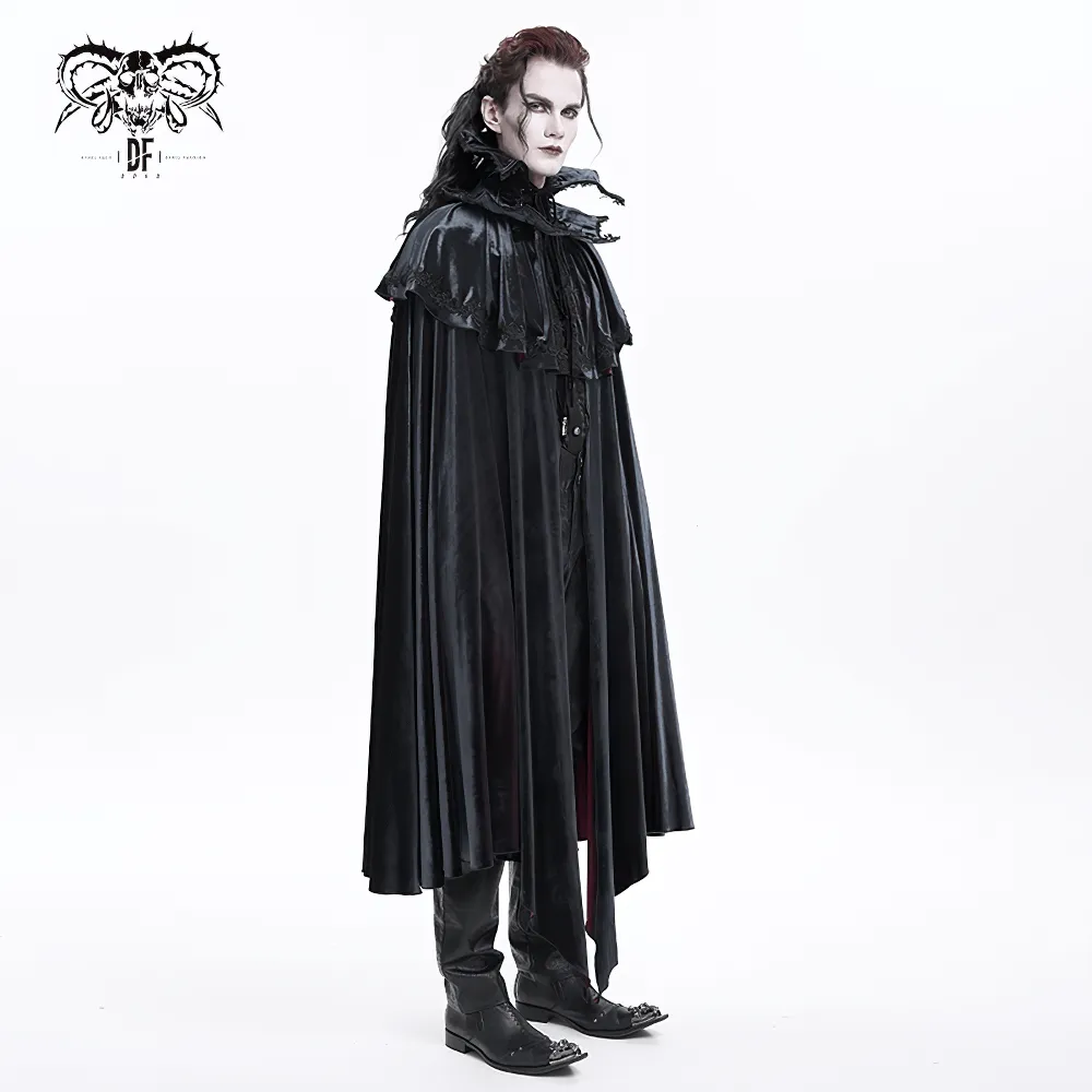 Elegant Velvet Gothic Vampire Cape with Lace Detailing