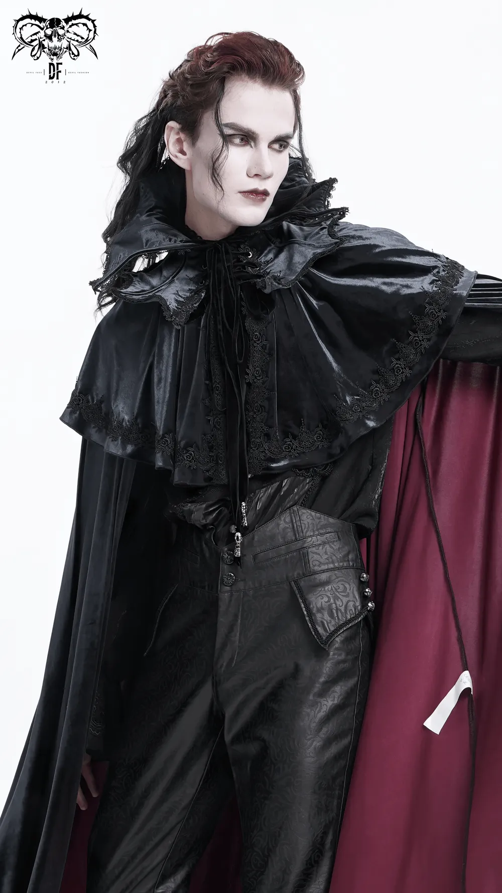 Elegant Velvet Gothic Vampire Cape with Lace Detailing