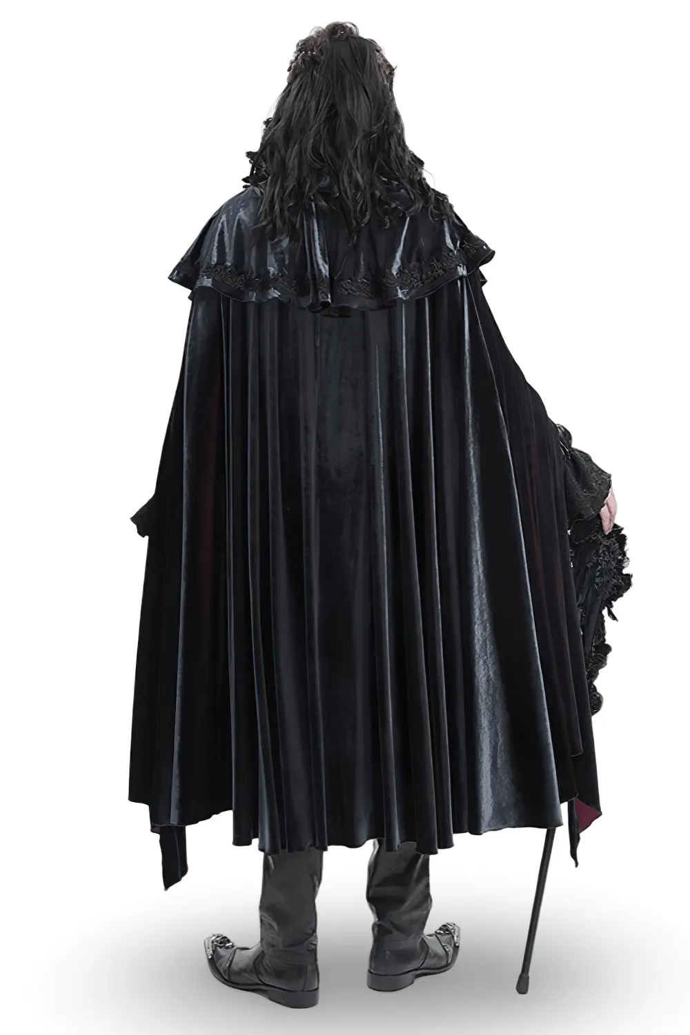 Elegant Velvet Gothic Vampire Cape with Lace Detailing