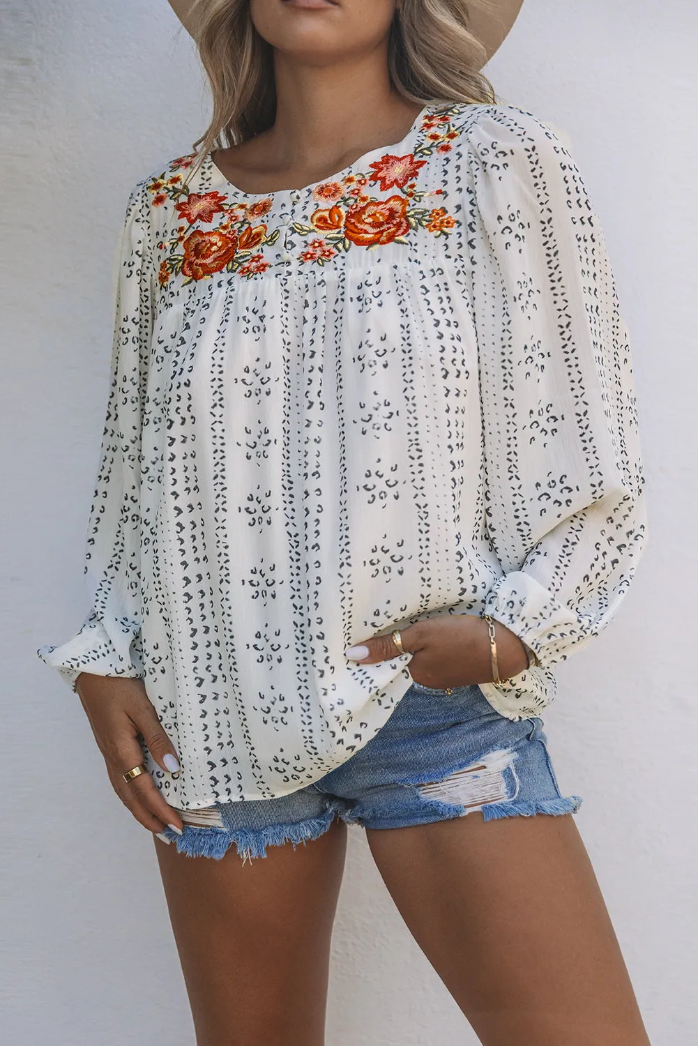 Embroidered Print Blouse