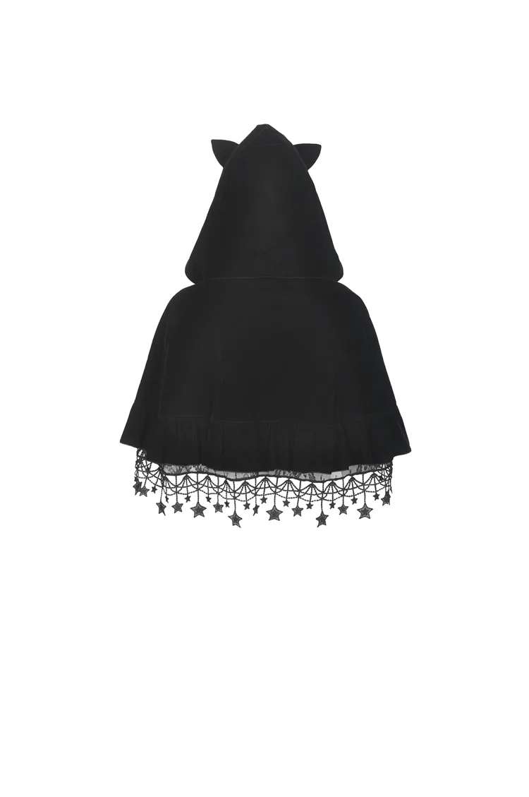 Enchanting Velvet Cat Ear Cape with Star Tassels