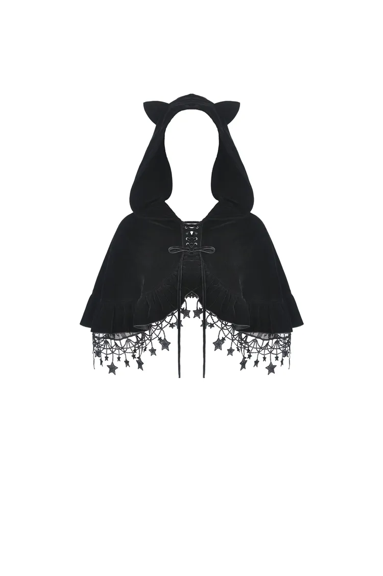 Enchanting Velvet Cat Ear Cape with Star Tassels