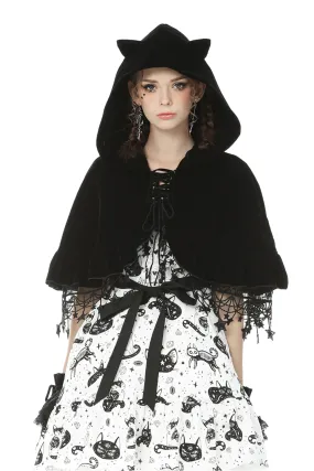 Enchanting Velvet Cat Ear Cape with Star Tassels