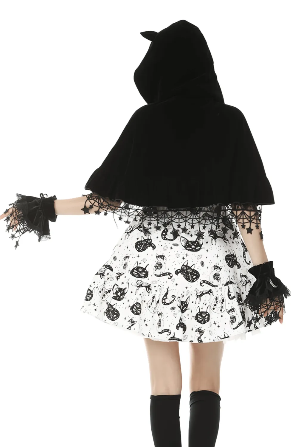 Enchanting Velvet Cat Ear Cape with Star Tassels