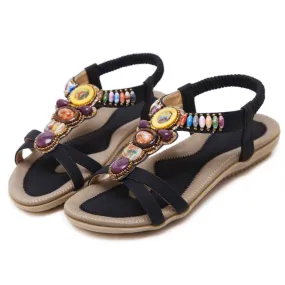 Ethnic Style Women's Beaded Sandals / Ladies Leisure PU Leather Summer Shoes