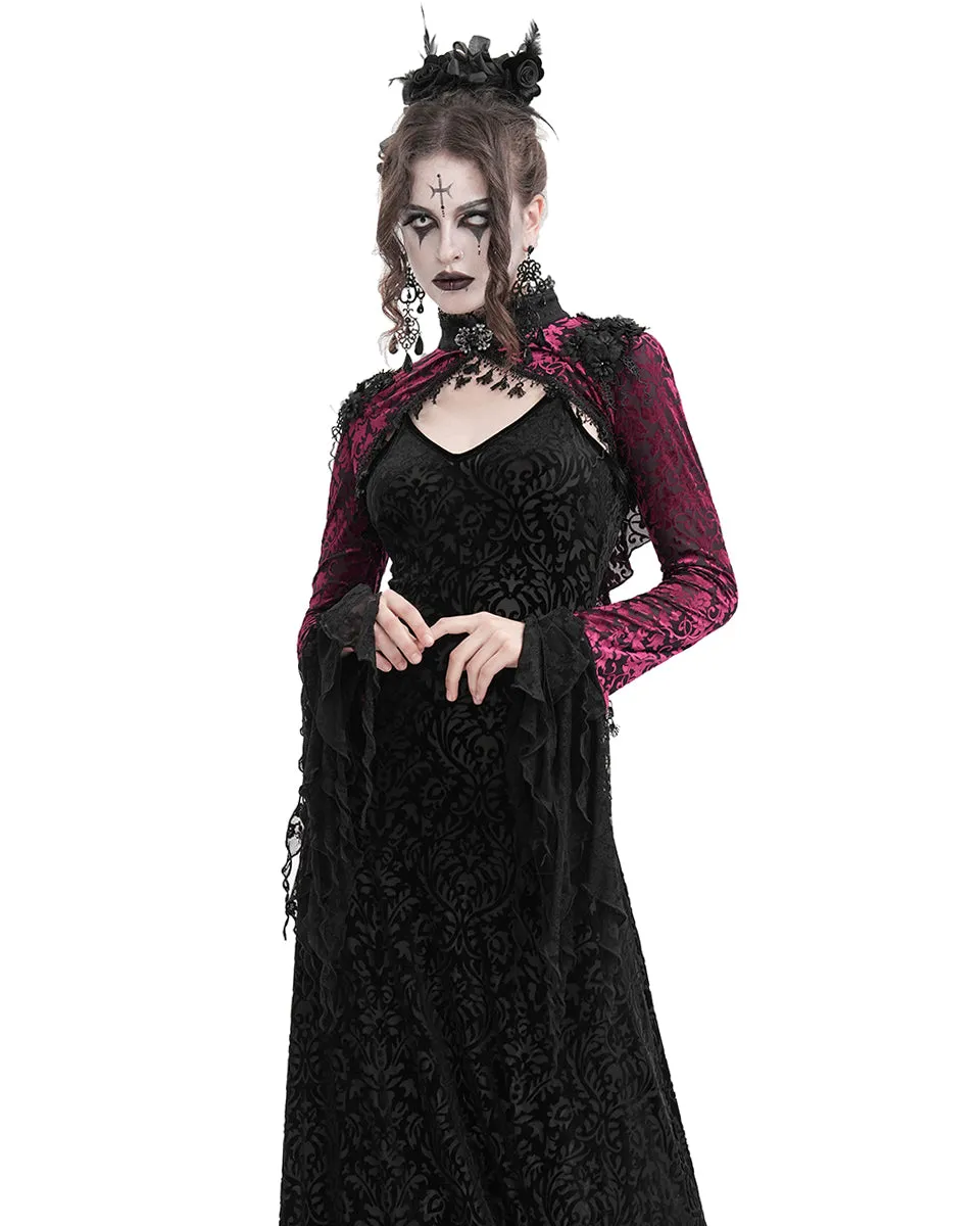 Eva Lady Womens Gothic Split Tails Velvet & Mesh Bolero Shrug Top - Red & Black