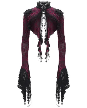 Eva Lady Womens Gothic Split Tails Velvet & Mesh Bolero Shrug Top - Red & Black