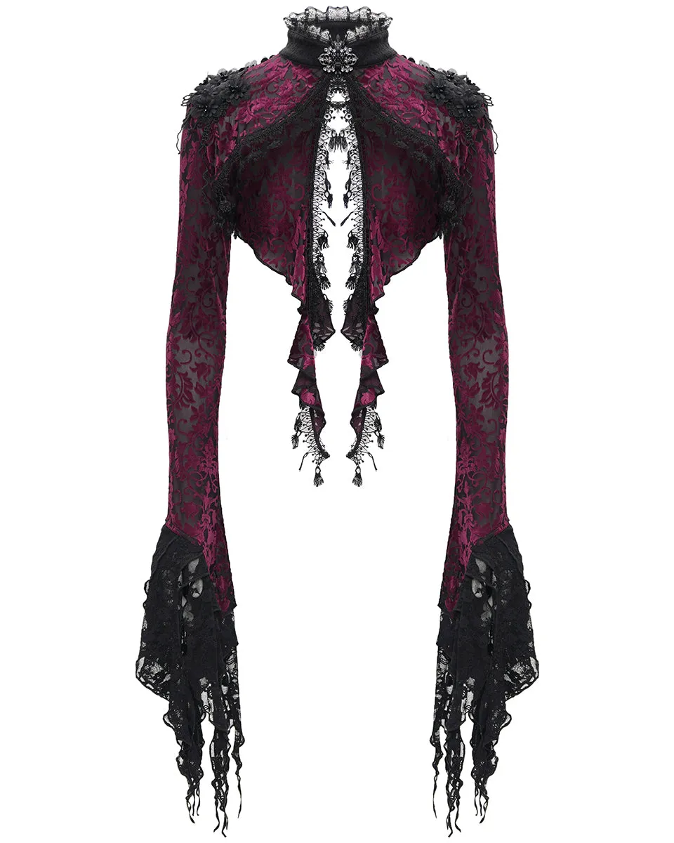 Eva Lady Womens Gothic Split Tails Velvet & Mesh Bolero Shrug Top - Red & Black