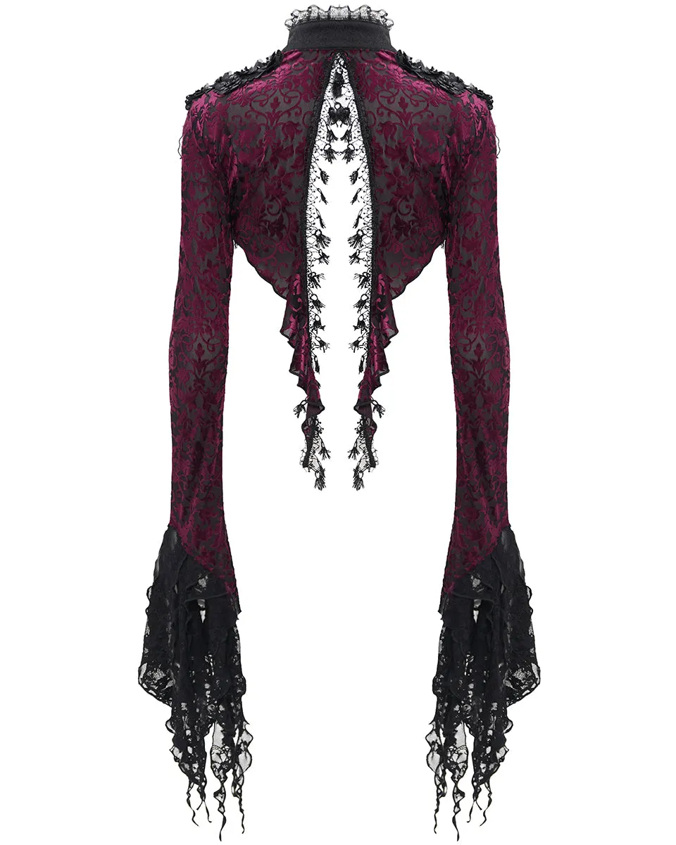 Eva Lady Womens Gothic Split Tails Velvet & Mesh Bolero Shrug Top - Red & Black