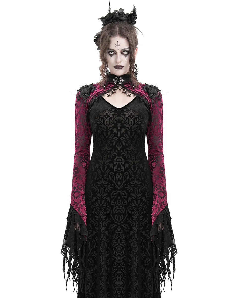 Eva Lady Womens Gothic Split Tails Velvet & Mesh Bolero Shrug Top - Red & Black