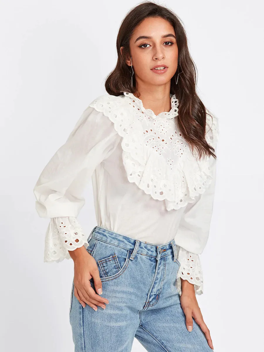 Eyelet Embroidered Ruffle Blouse