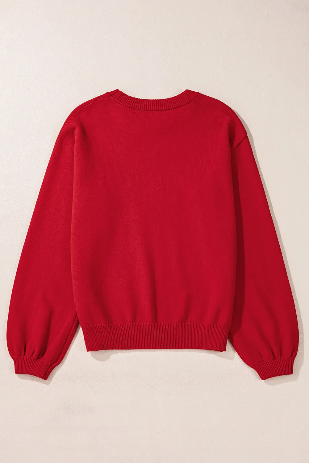 Fiery Red Pearl Beaded Merry Casual Sweater