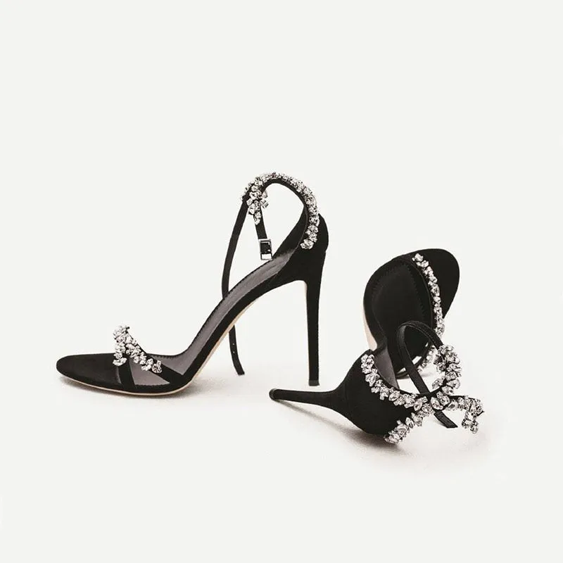 Gladiator Women Sandals Crystal Design- Black High Heels