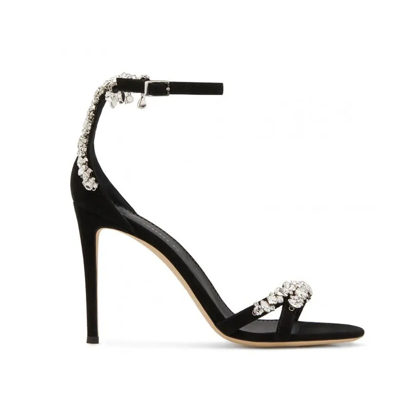 Gladiator Women Sandals Crystal Design- Black High Heels