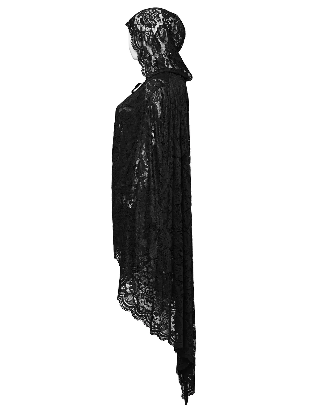 Gothic Lace Hooded Cape with Rose Trim and Velvet Ties