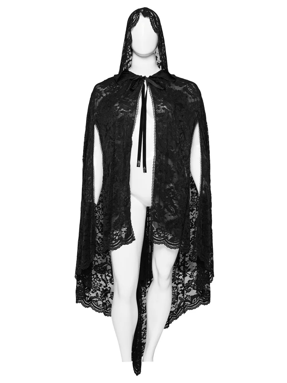 Gothic Lace Hooded Cape with Rose Trim and Velvet Ties