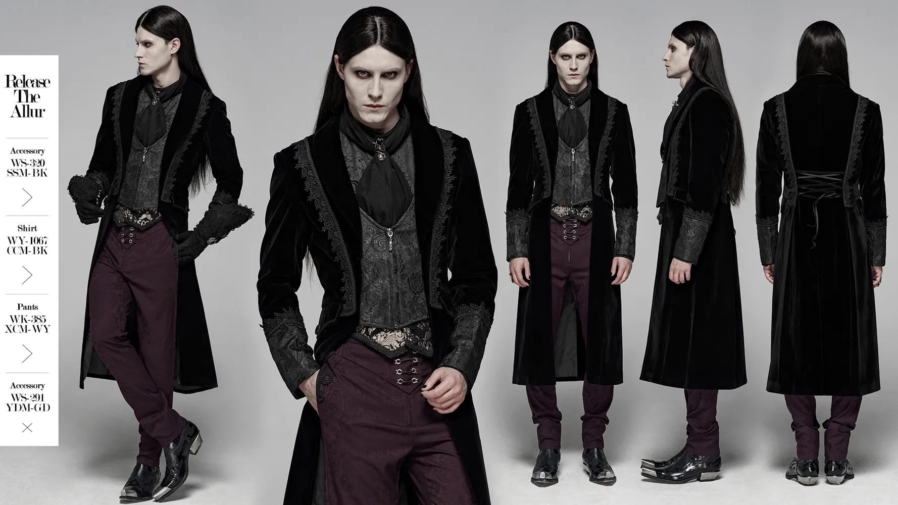 Gothic Men's Velvet Cape with Woven Jacquard Vest