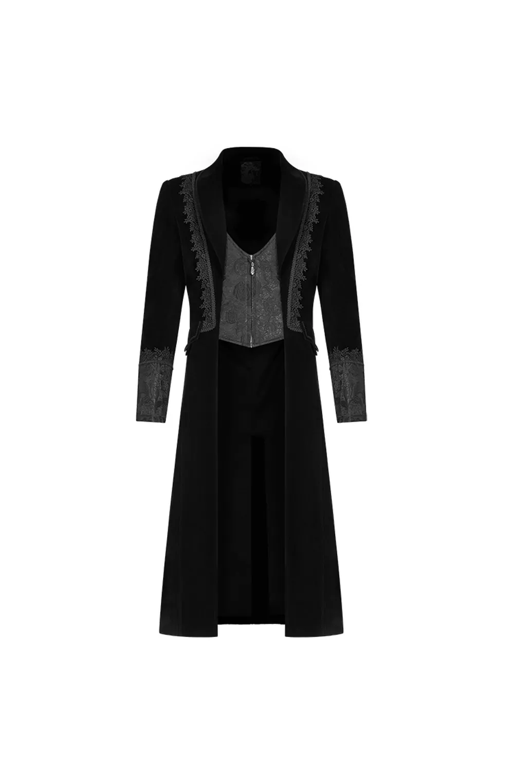 Gothic Men's Velvet Cape with Woven Jacquard Vest