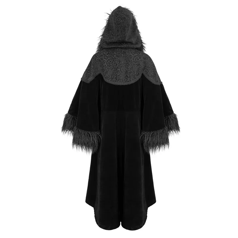 Gothic Velvet Long Cape with Fur Hood / Fashion Wide Sleeves Warm Cape