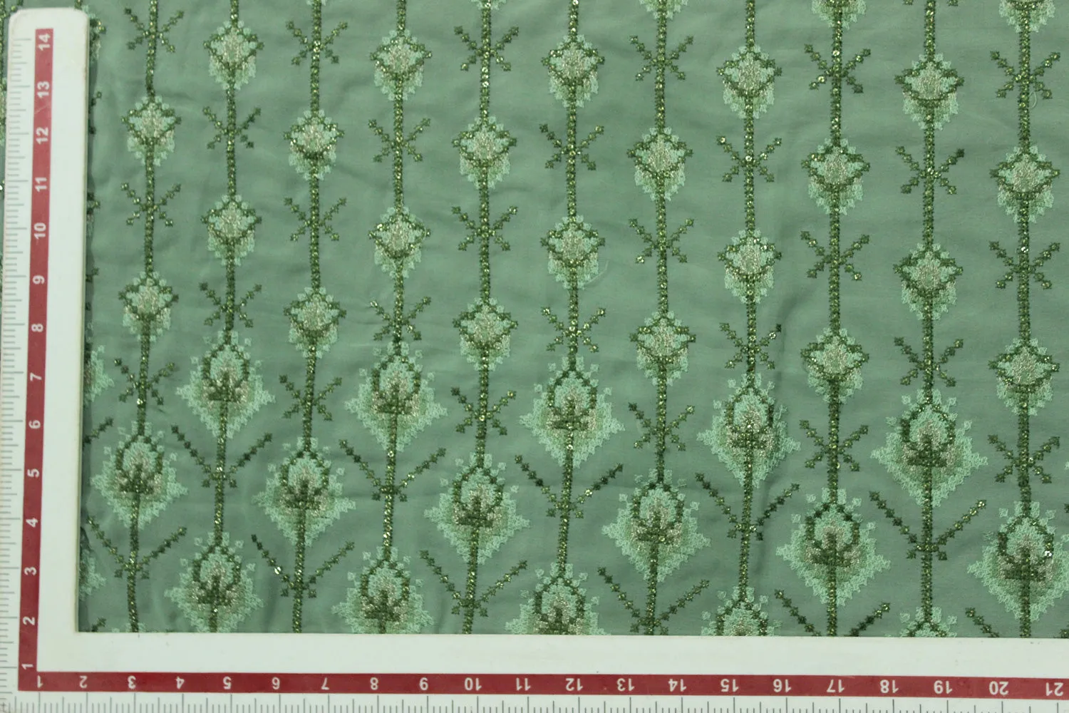 Green Embroidered Georgette Fabric