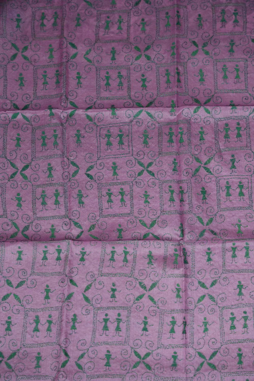 Green Pattern on Pink Kantha Silk Blouse