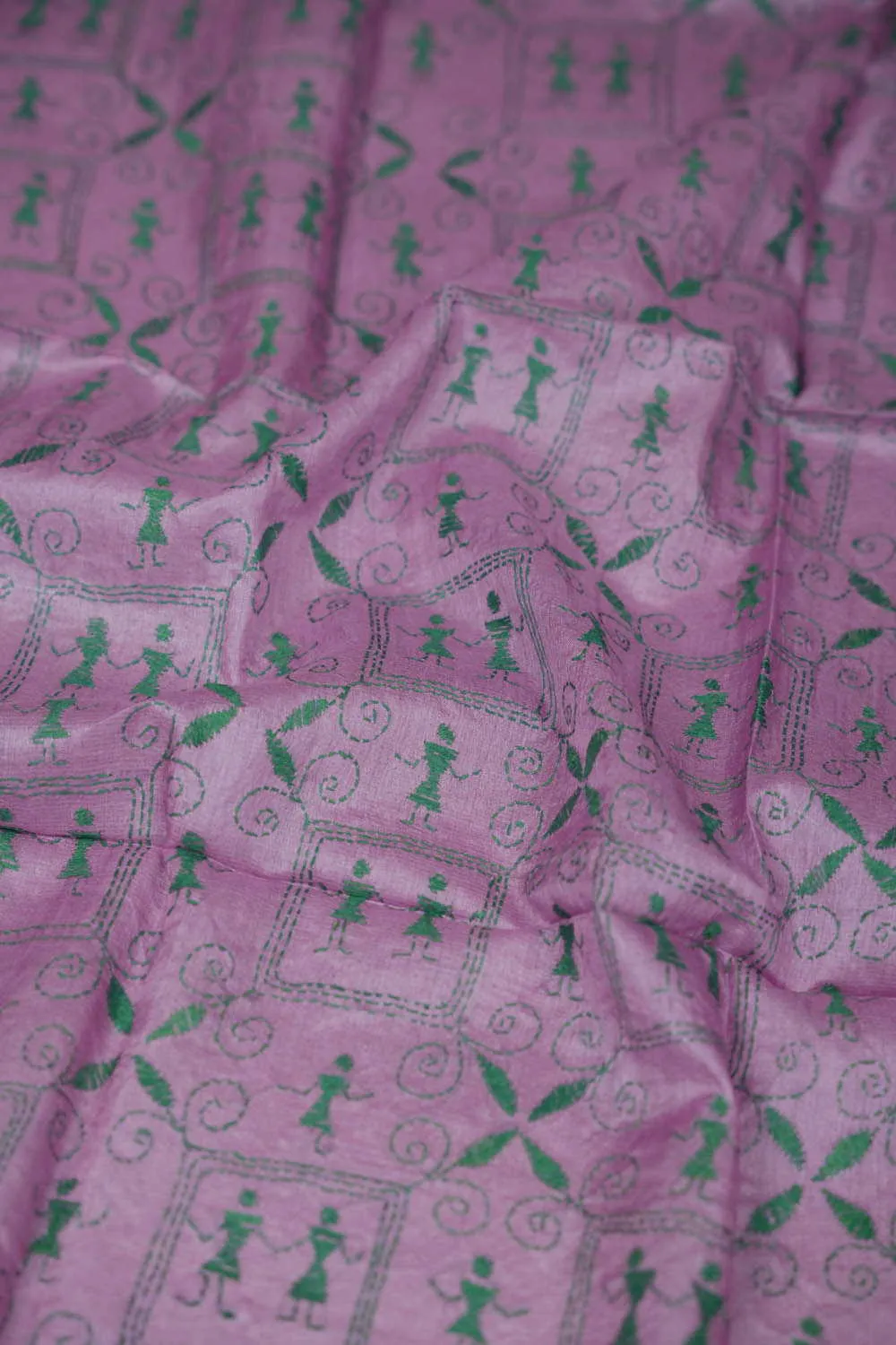 Green Pattern on Pink Kantha Silk Blouse