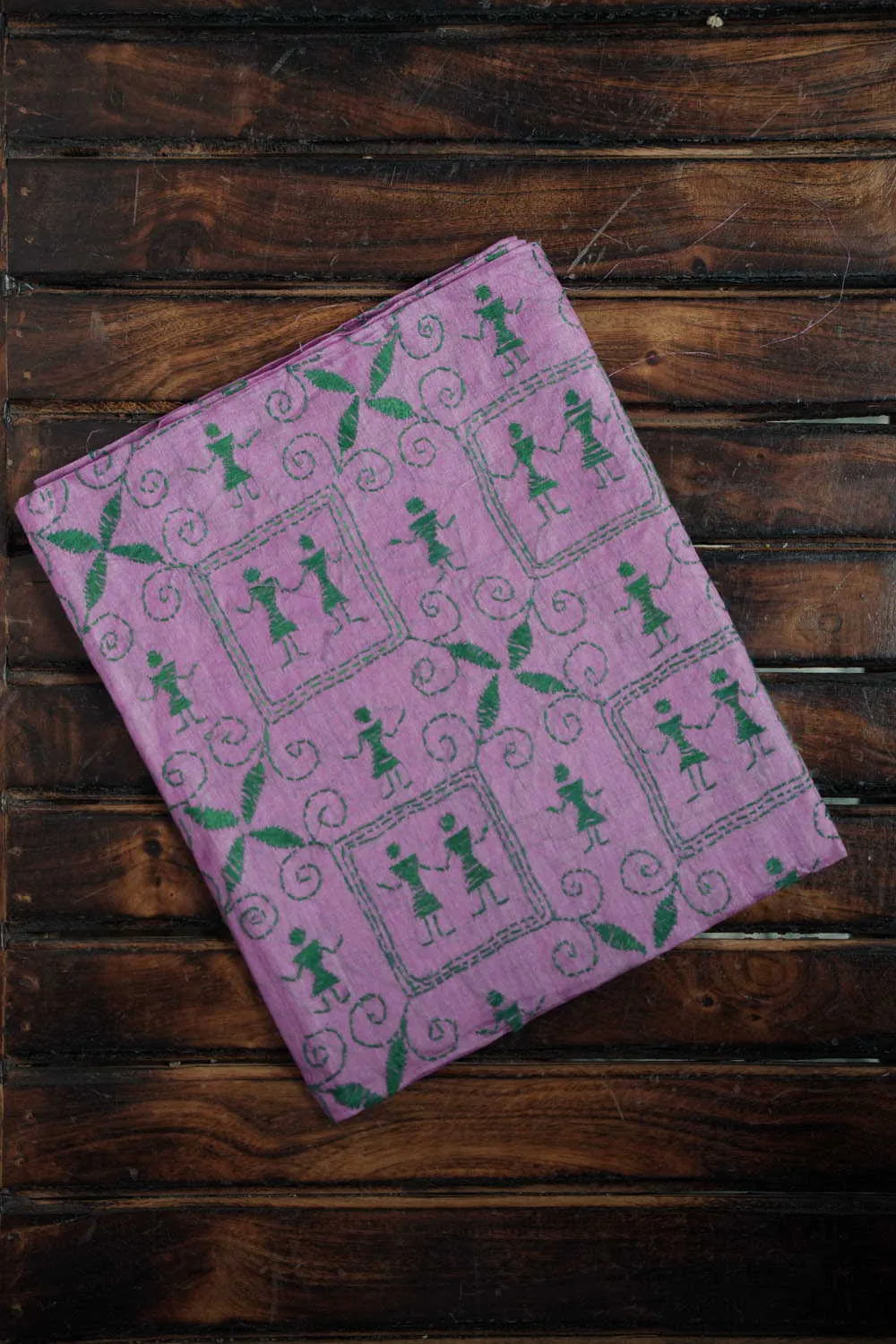 Green Pattern on Pink Kantha Silk Blouse