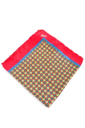 Hand Rolled Brioni Red & Yellow Abstract Silk Pocket Square