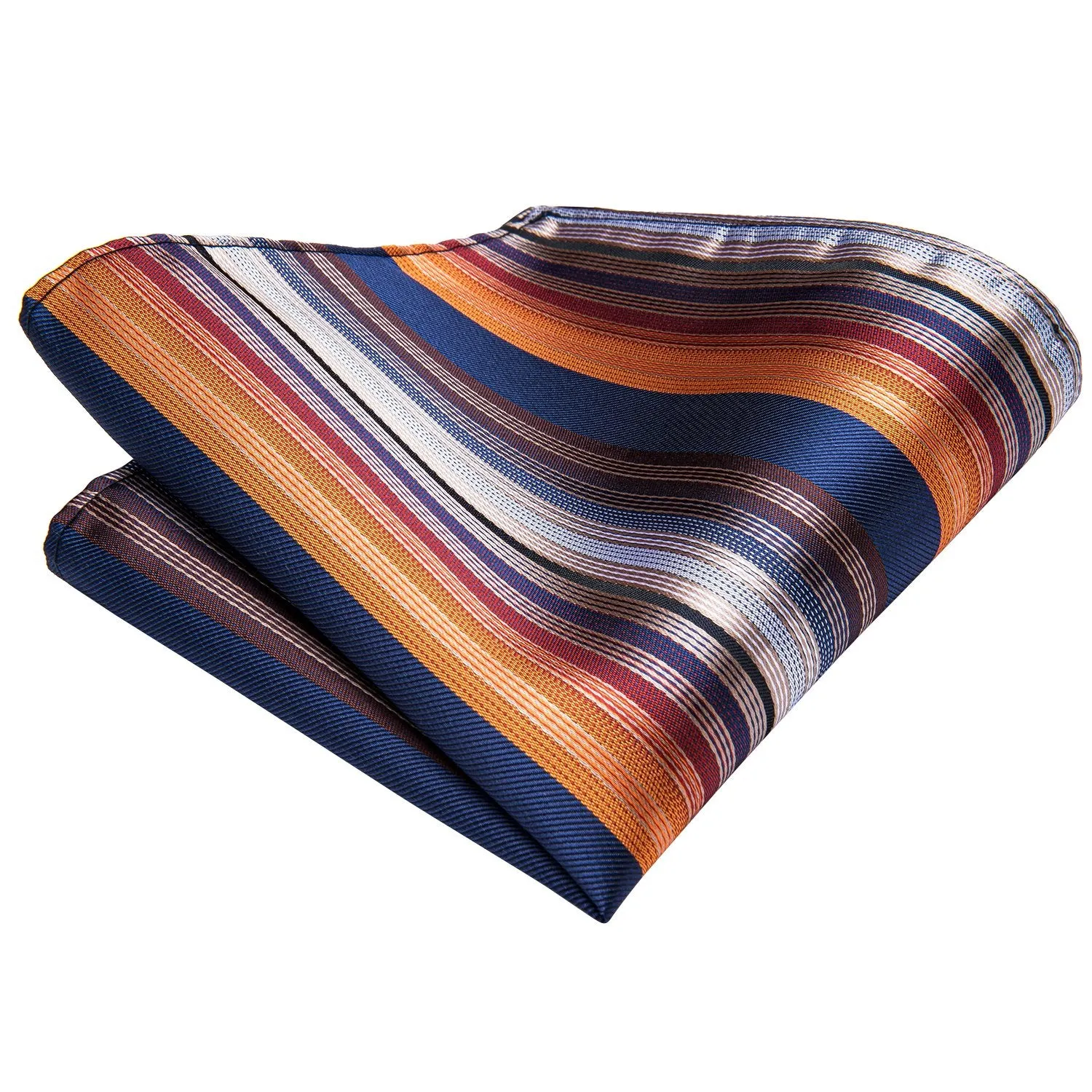 Hi-Tie Men's Handkerchief Orange Blue Hanky Silk Striped Pocket Square