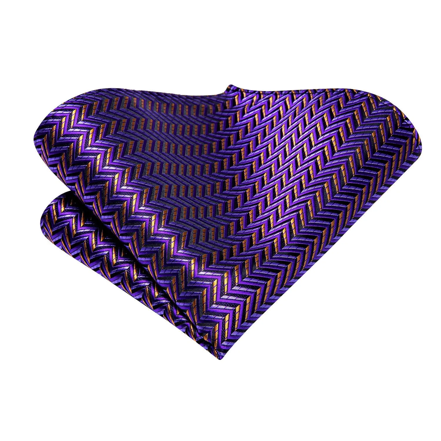 Hi-Tie Men's Handkerchief Purple Golden Hanky Striped Pocket Square