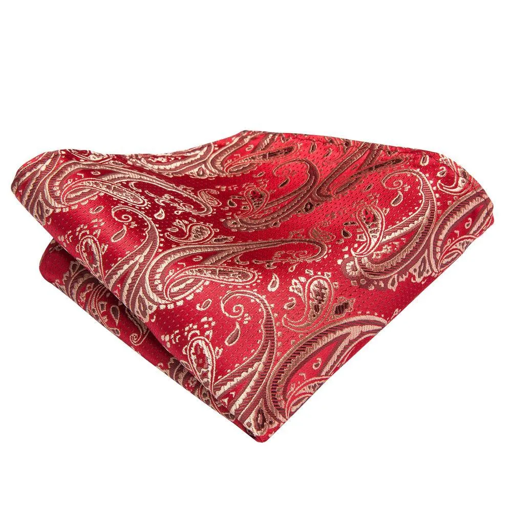 Hi-Tie Pocket handkerchief Red Golden Wedding Paisley Pocket Square