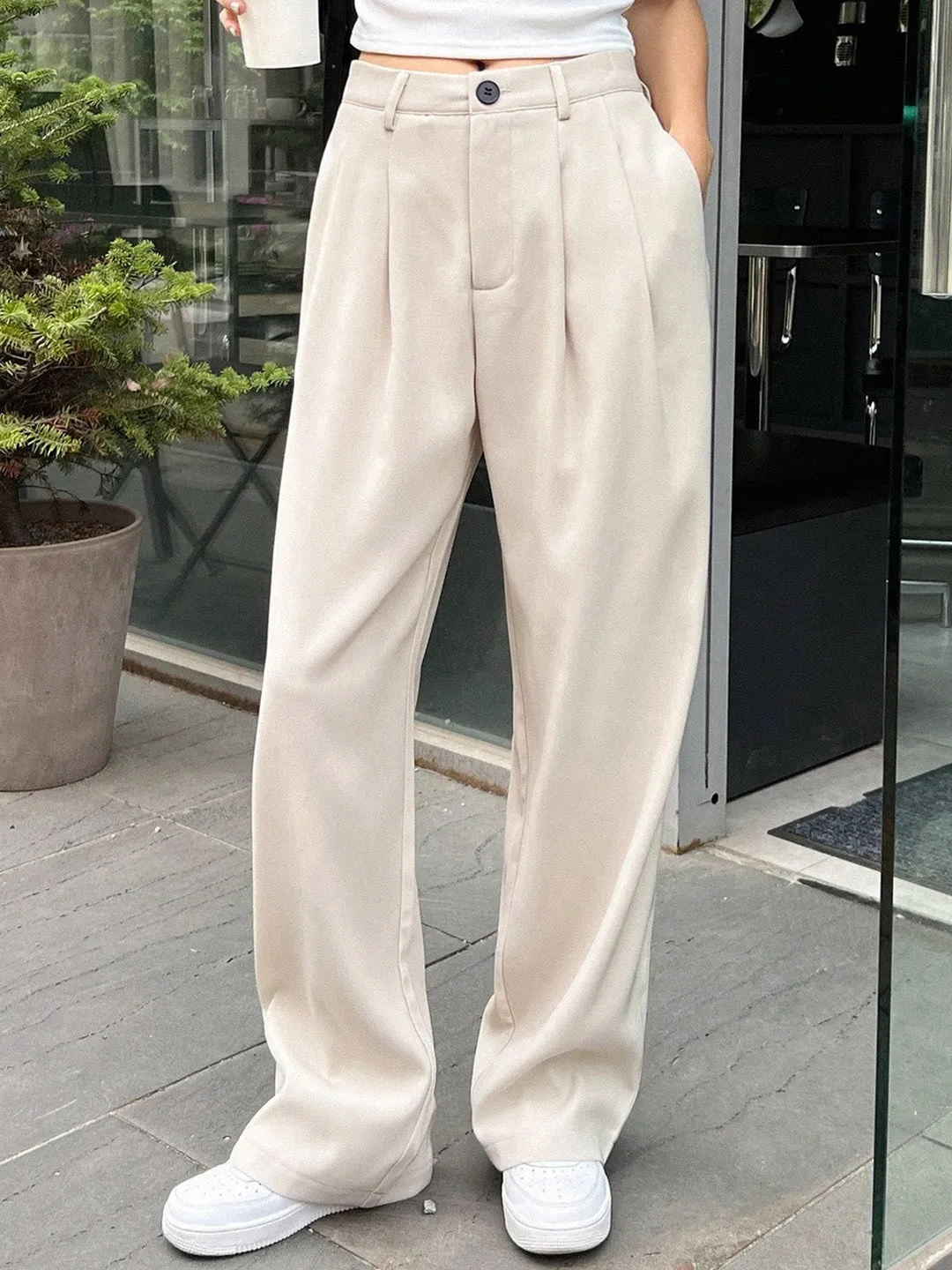 HighRise Pleated Casual Trousers