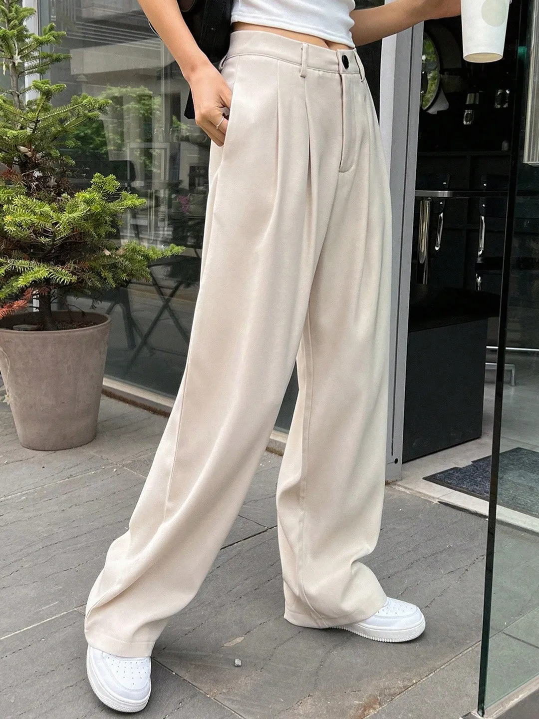 HighRise Pleated Casual Trousers