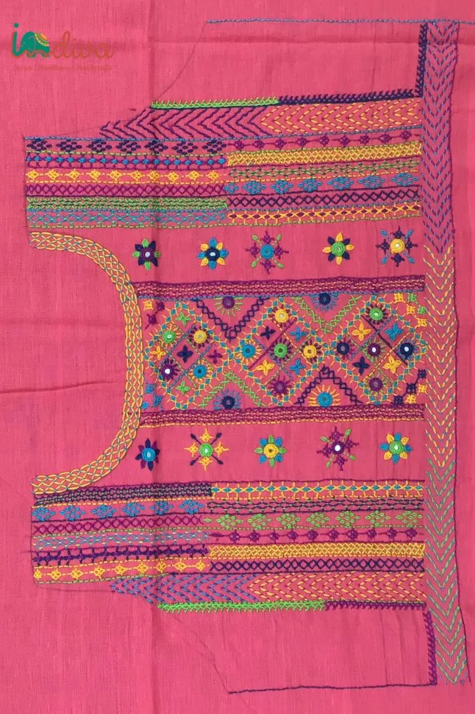 Indiva Pink Lambani Hand Embroidered Blouse Piece