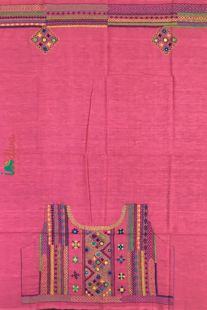 Indiva Pink Lambani Hand Embroidered Blouse Piece