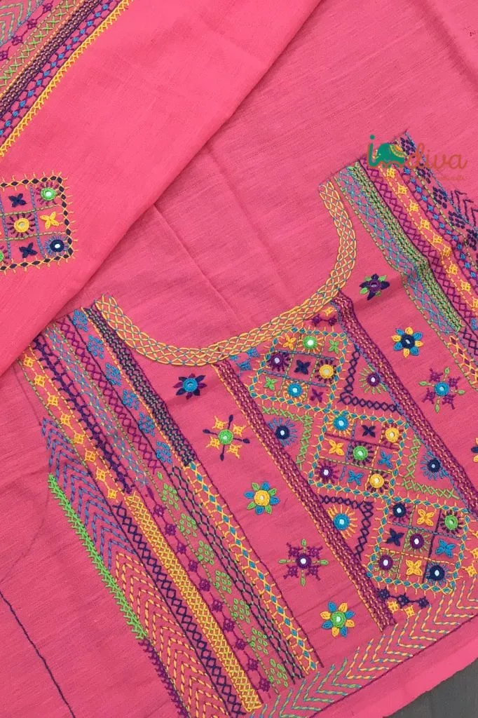 Indiva Pink Lambani Hand Embroidered Blouse Piece