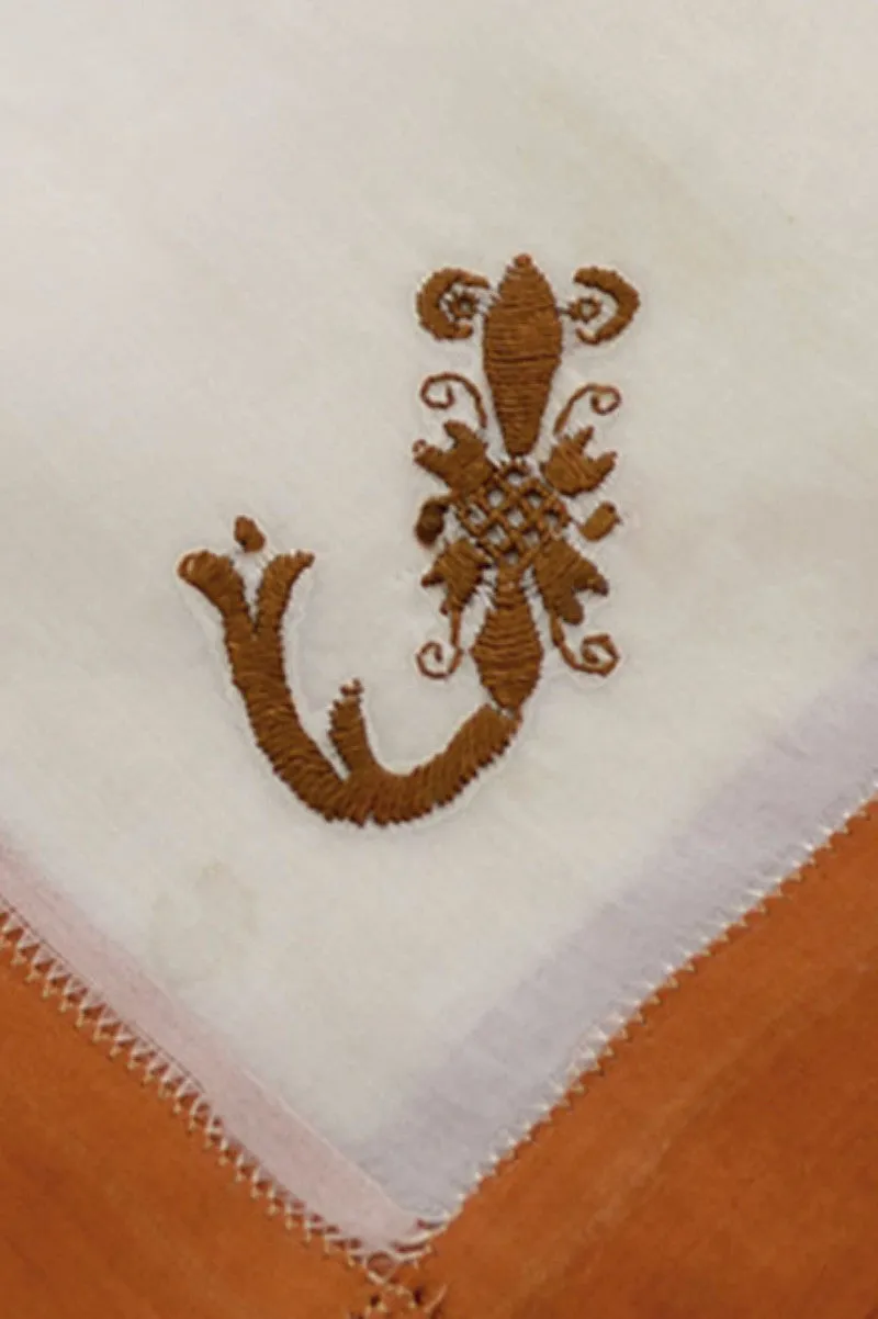 Initial J Unisex Monogrammed Victorian Silk Handkerchief