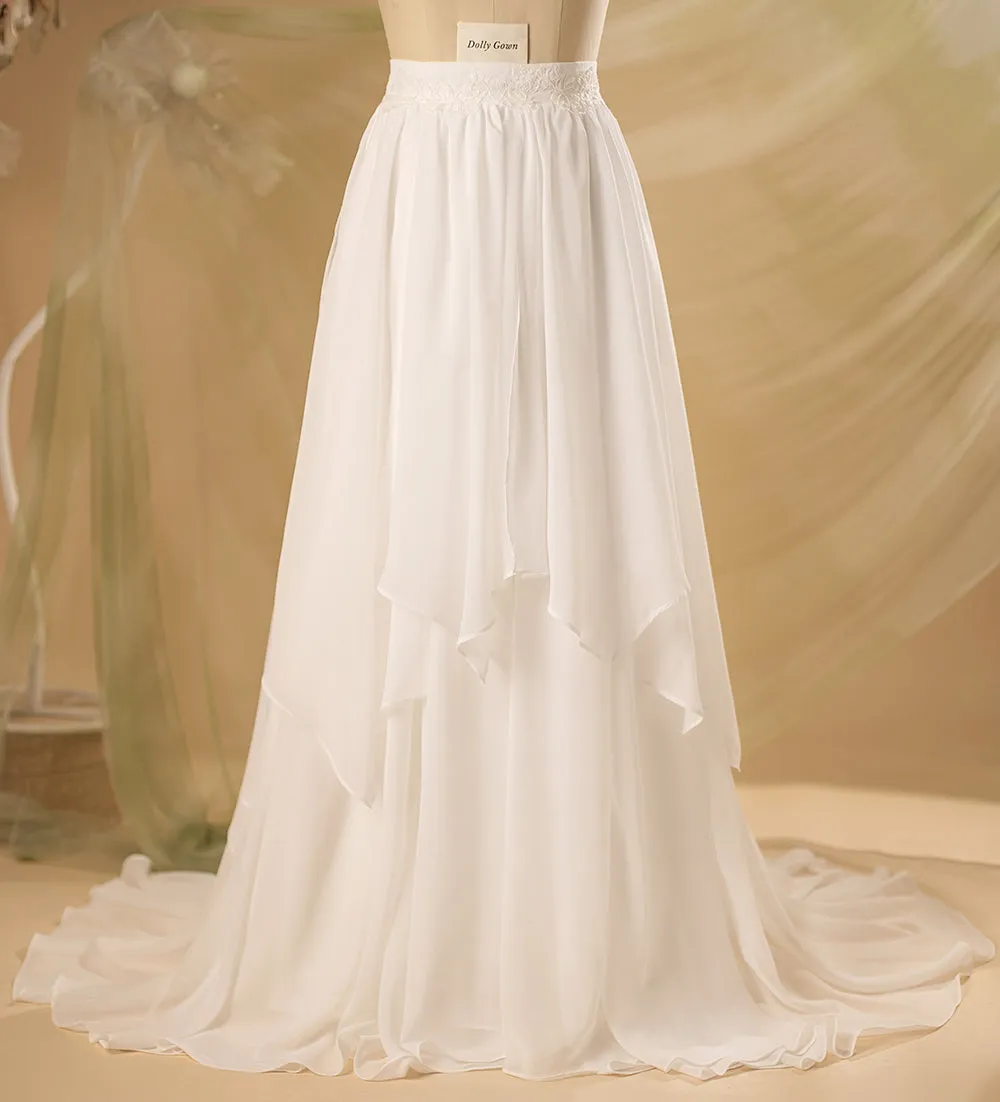 Katriel Irregular Chiffon Bridal Wedding Skirt with Chapel Train