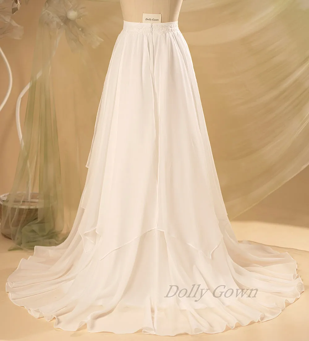 Katriel Irregular Chiffon Bridal Wedding Skirt with Chapel Train